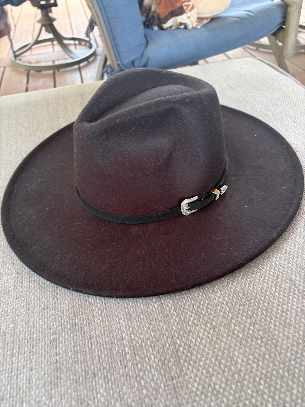 Anthropologie Black Wide Brim Felt Fedora with Buckle Band